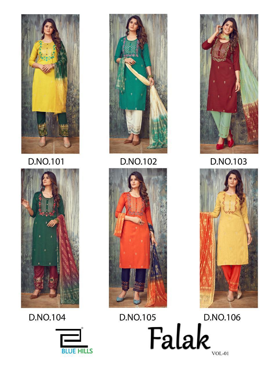 Blue Hills Falak 1 Designers Rayon Ethnic Wear Ready Made Kurtis Collection
